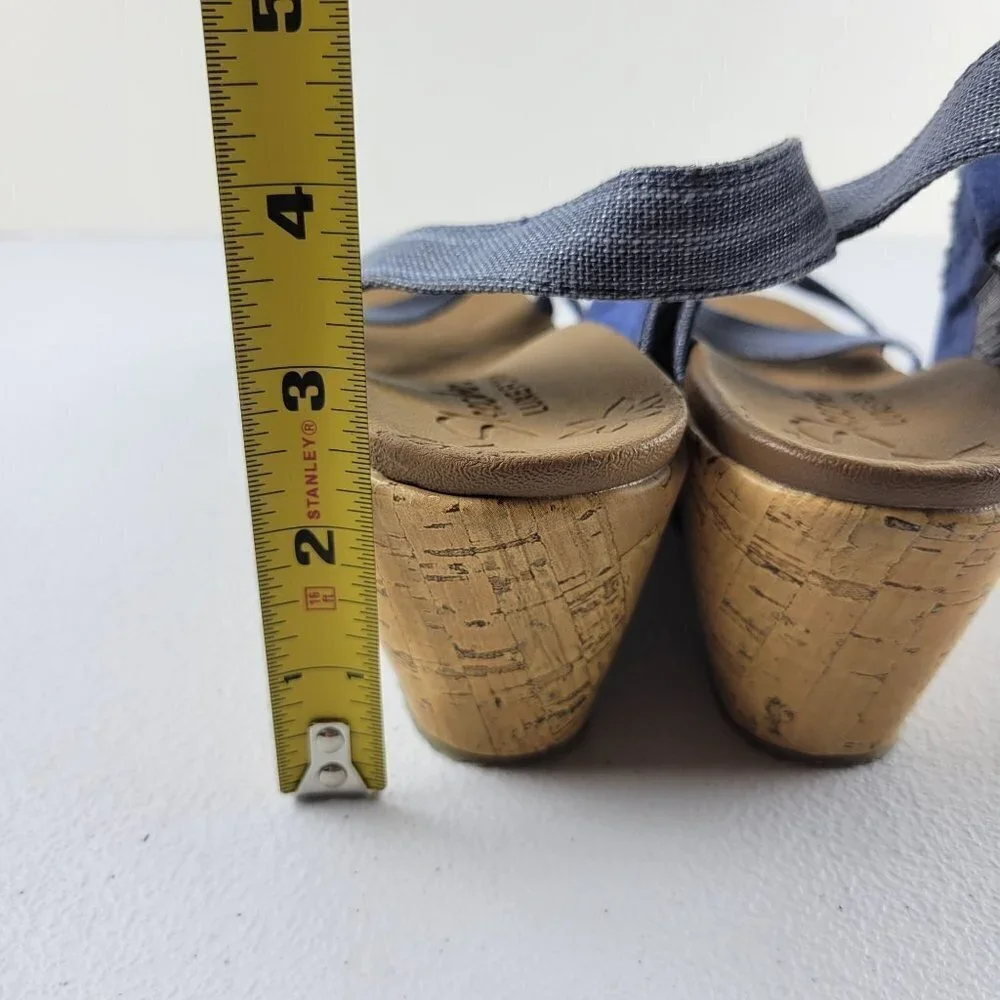 Skechers Luxe Cross Leigh Foam Cork Wedge Ankle Strap Open Toe Sandals 8 Blue